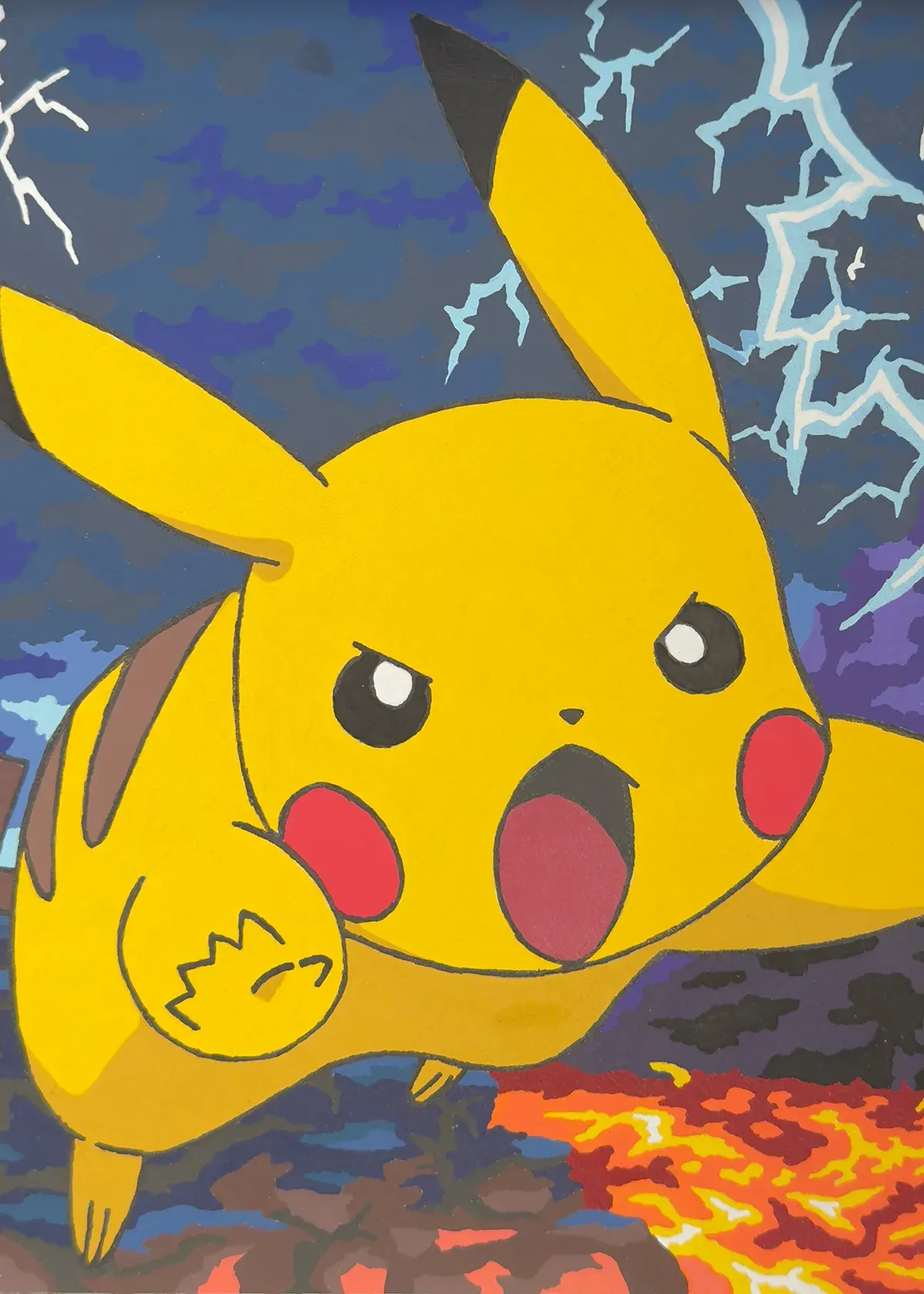 Completed Pikachu, page 8 from the Pokèmon colour by numbers book