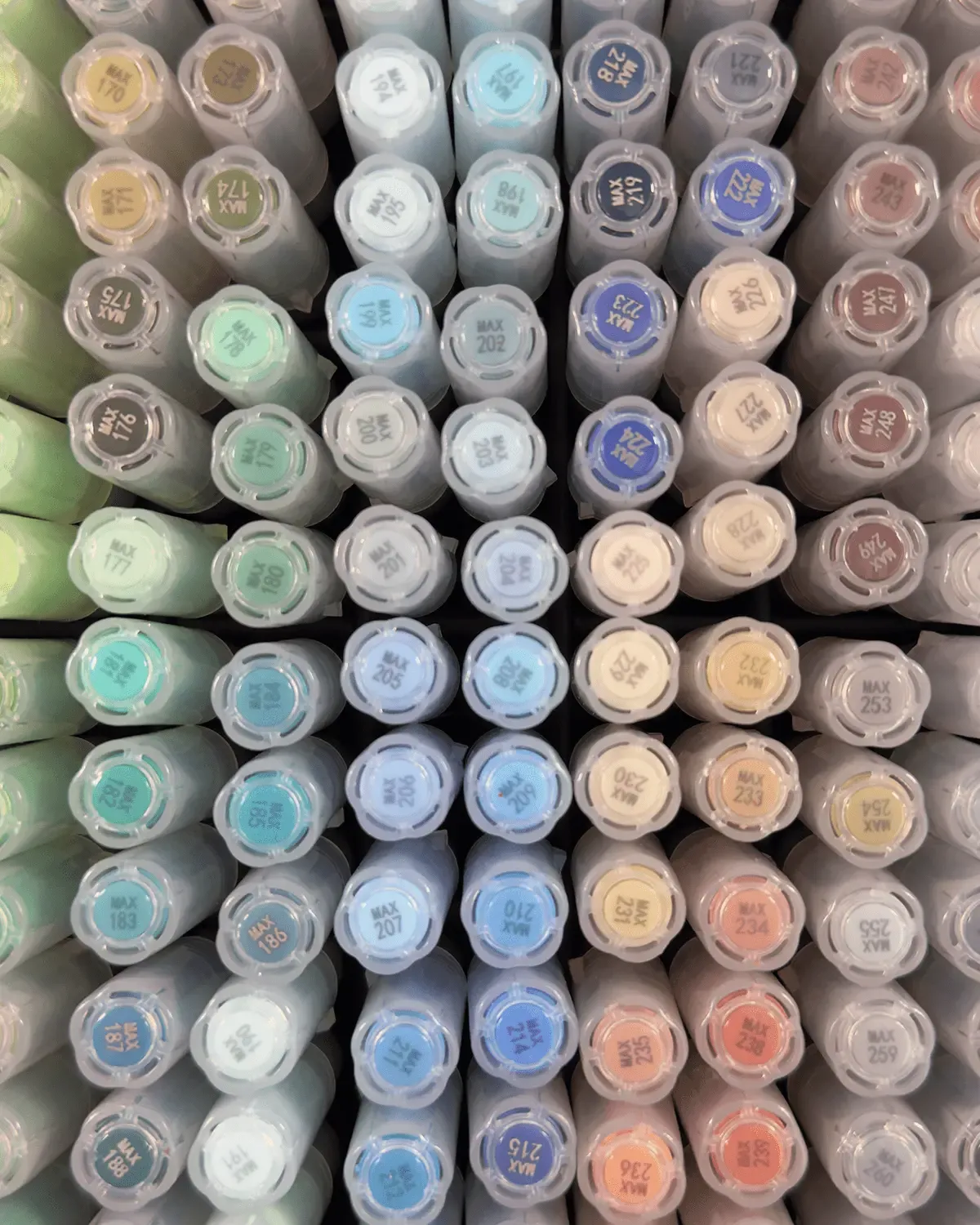 Close up of a selection of coloured pens from Nicety.
